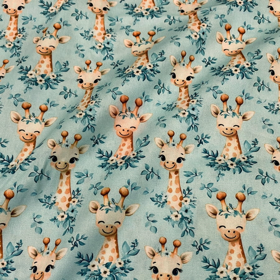 Tecido Tricoline Digital Girafinhas Coleção Cute Safari