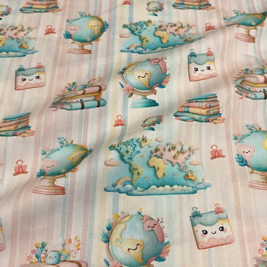 Tecido Tricoline Digital Globos Coleção Volta às Aulas