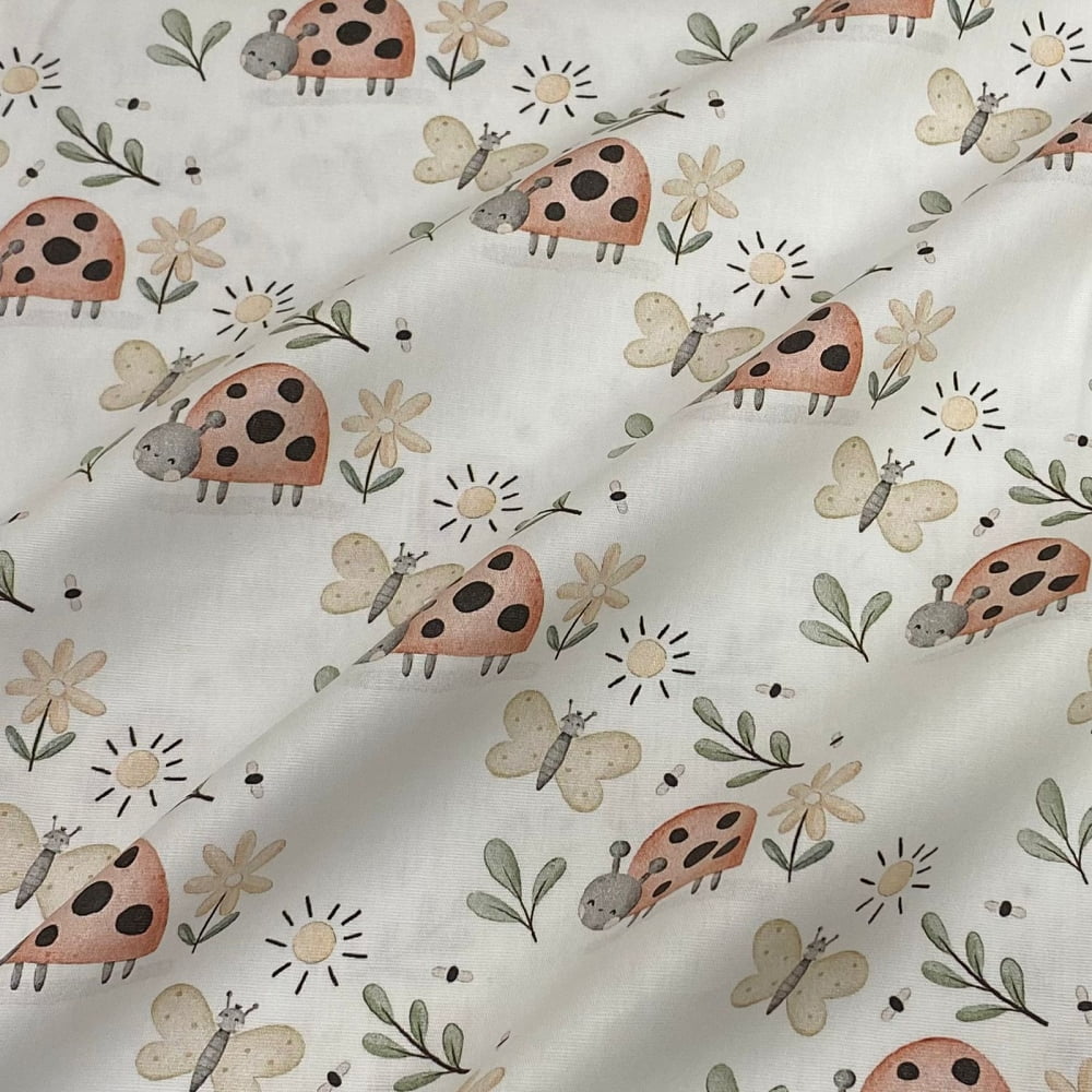 Tecido Tricoline Digital Joaninha e Borboleta Aura Flow