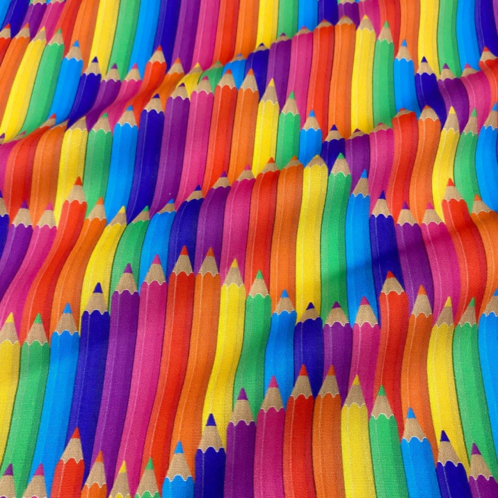 Tecido Tricoline Digital Lapis de Cor Colorido