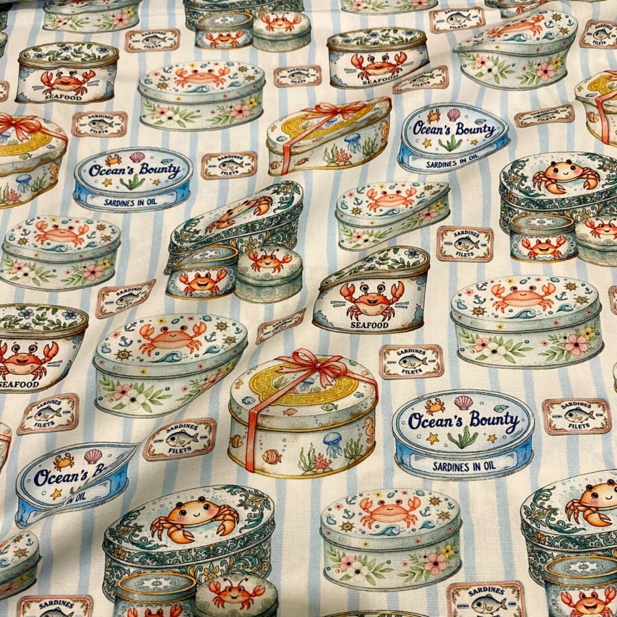 Tecido Tricoline Digital Latinhas Coleção Sardinhas 
