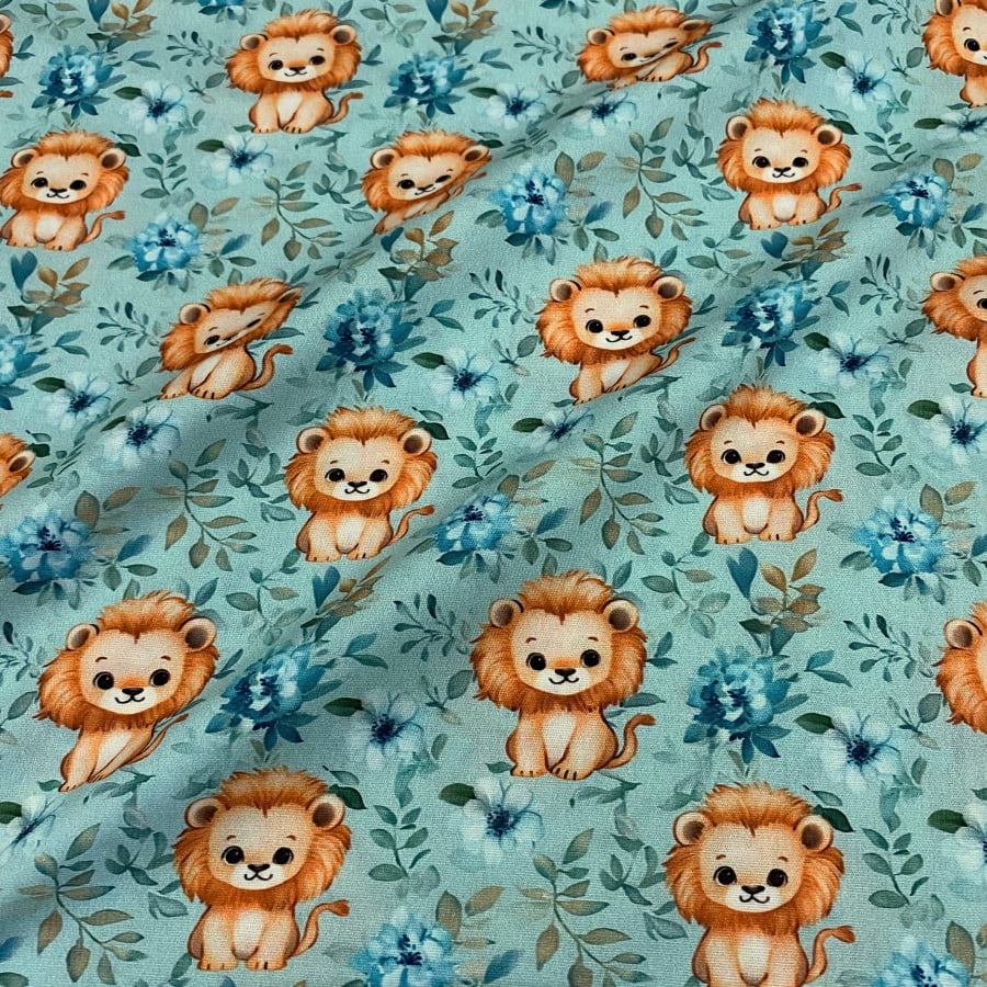 Tecido Tricoline Digital Leãozinhos Coleção Cute Safari 