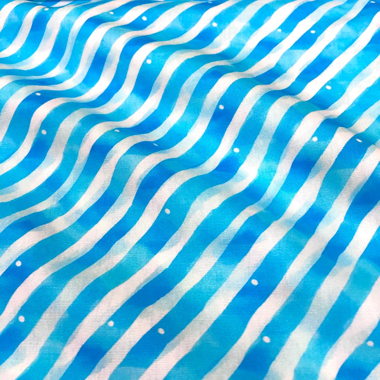 Tecido Tricoline Digital Listra Azul Claro