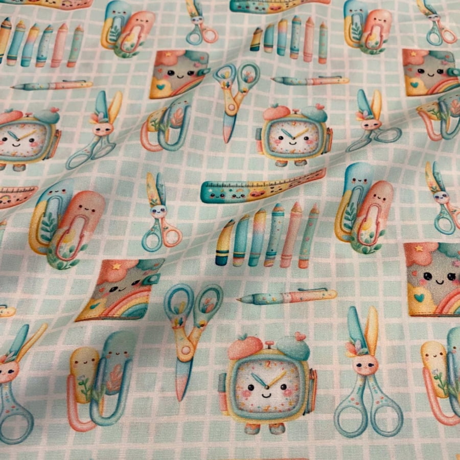 Tecido Tricoline Digital Material Escolar Coleção Volta às Aulas  