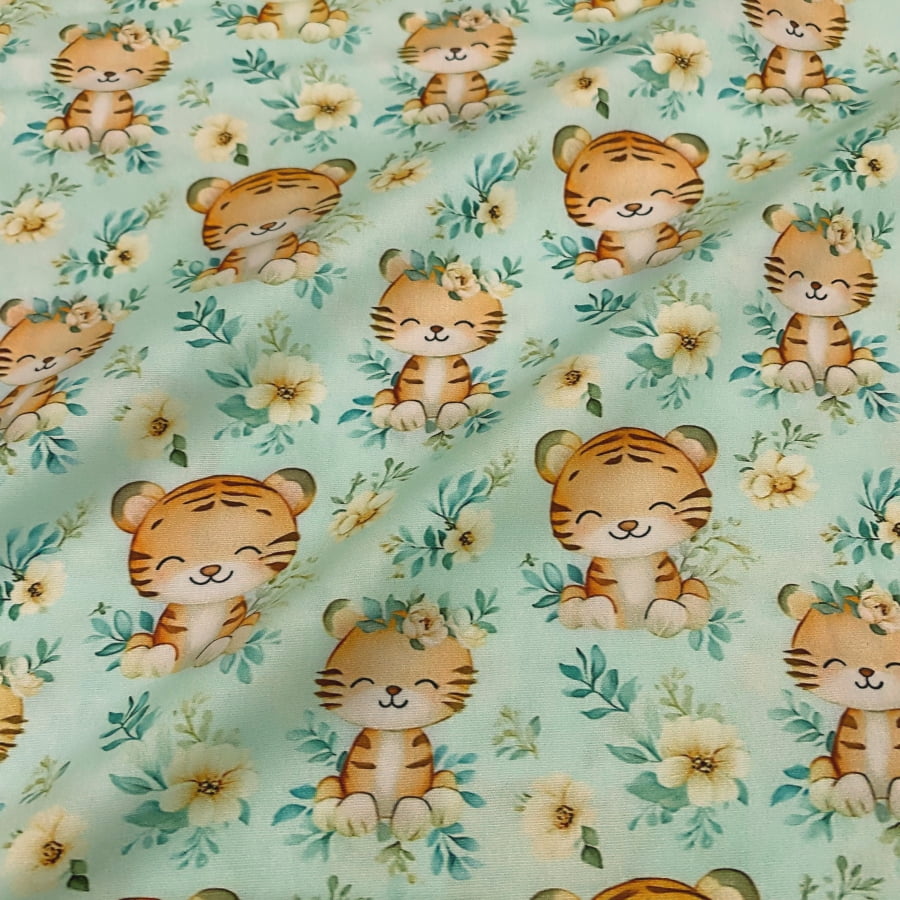 Tecido Tricoline Digital Tigres Fofos Coleção Cute Safari