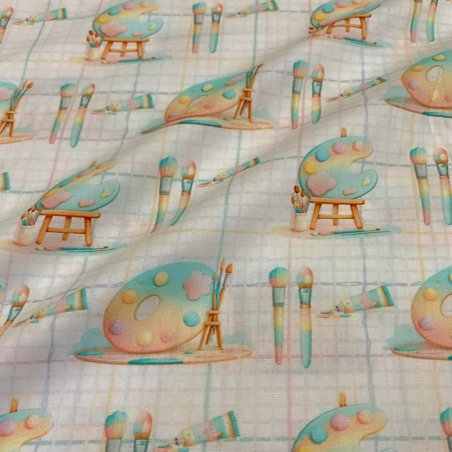 Tecido Tricoline Digital Tinta e Pincel Coleção Volta às Aulas 