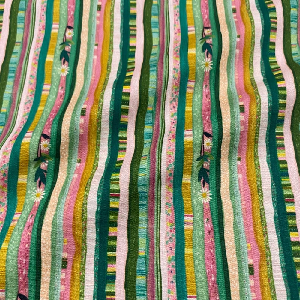 Tecido Tricoline Digital Listras Floridas Coleção Tea