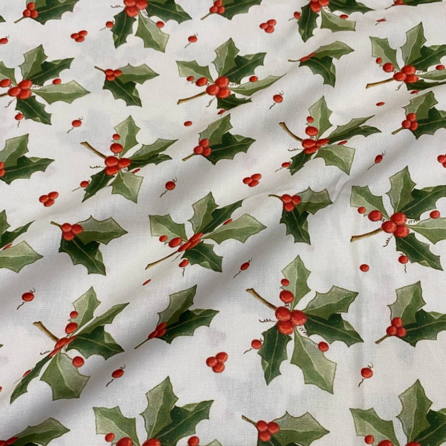 Tecido Tricoline Digital Azevinhos Dispersos Grande Natal dos Sonhos 