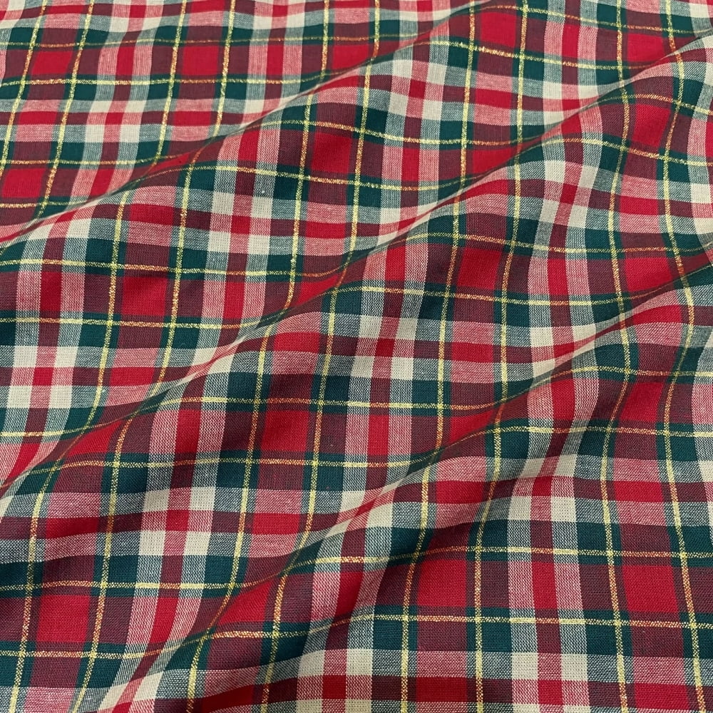 Tecido Tricoline Fio Tinto Xadrez Natal Grande Bege Verde Escuro Vermelho Dourado