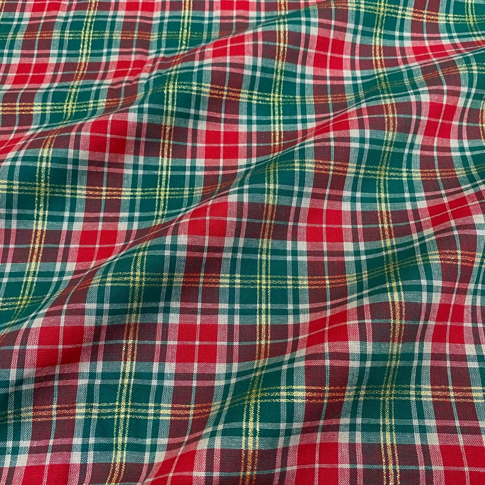 Tecido Tricoline Fio Tinto Xadrez Natal Grande Bege Verde Vermelho Dourado