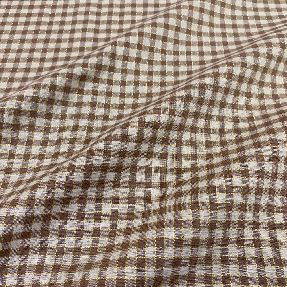 Tecido Tricoline Fio Tinto Xadrez Natal Pequeno Bege Dourado