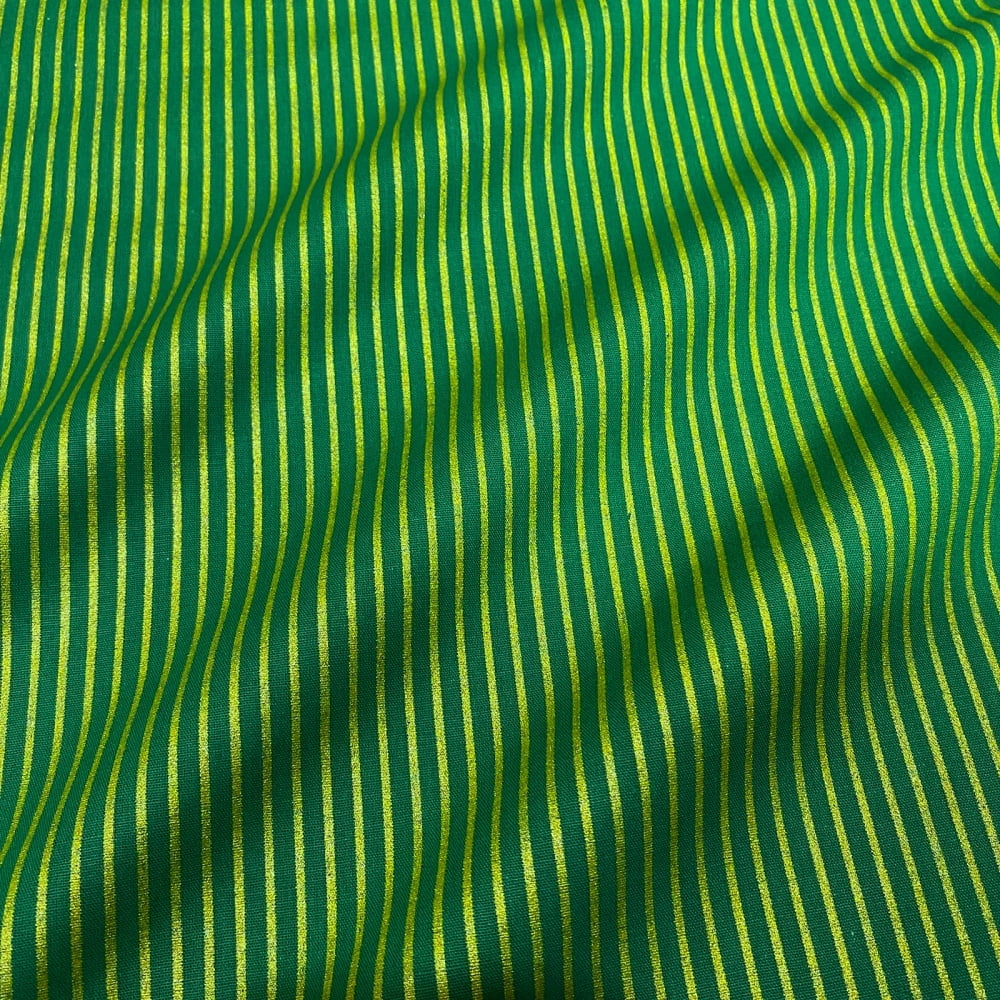 Tecido Tricoline Natal Listras Pequena Verde e Dourado Rimatex