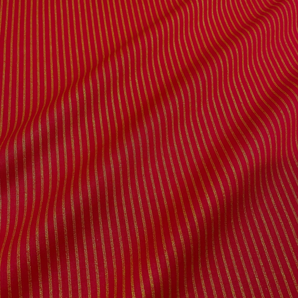 Tecido Tricoline Natal Listras Pequena Vermelho e Dourado Rimatex