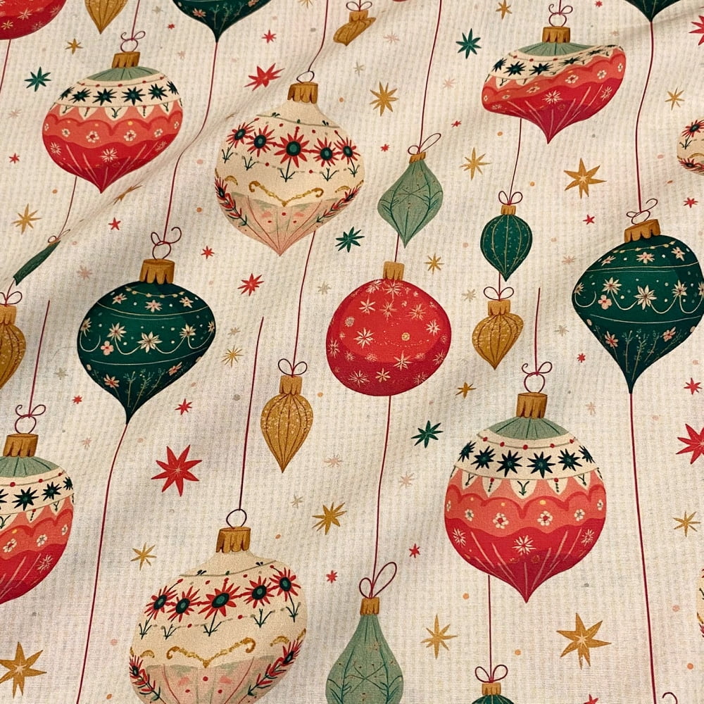 Tecido Tricoline Natal Bolas Natalinas Fundo Bege