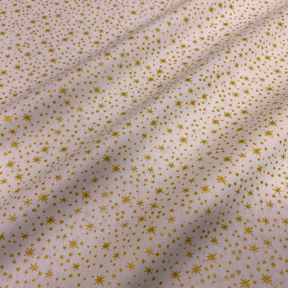 Tecido Tricoline Natal Estrelas Dourado Fundo Cru Rimatex