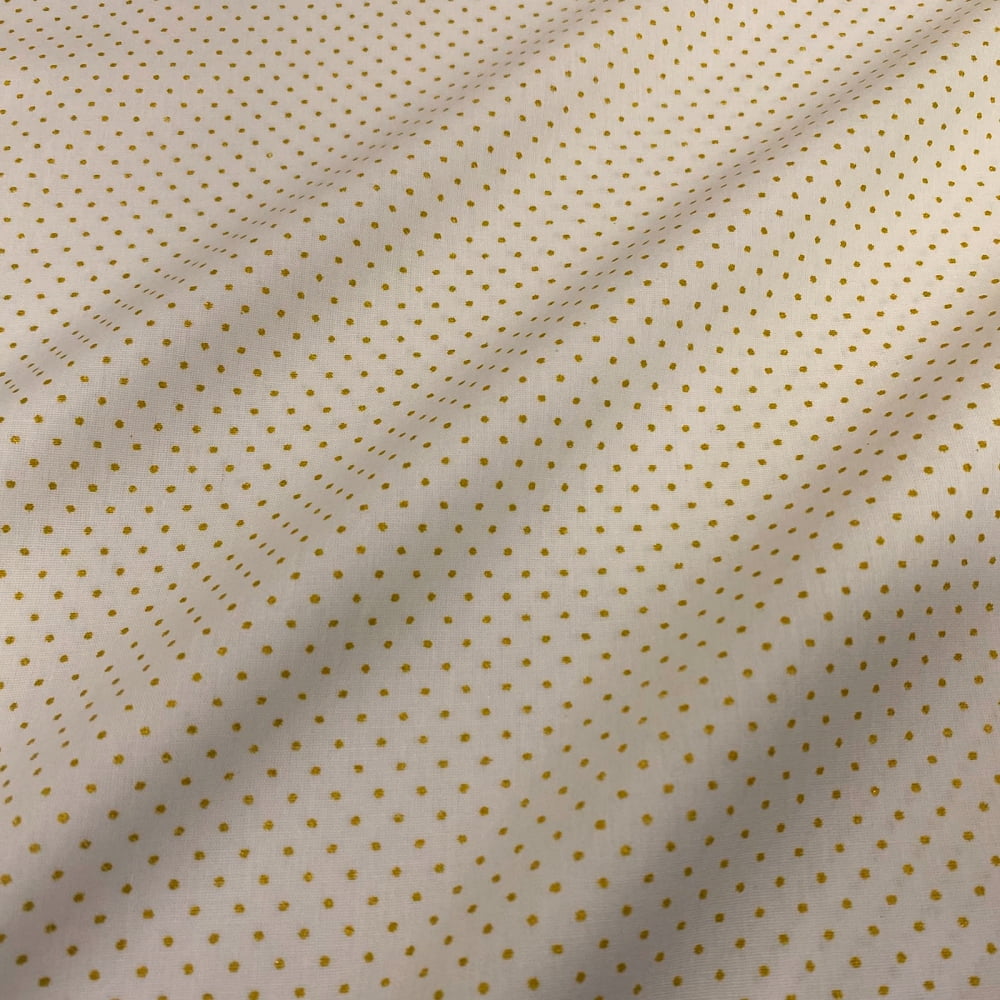 Tecido Tricoline Natal Mini Poa Dourado Fundo Cru Rimatex