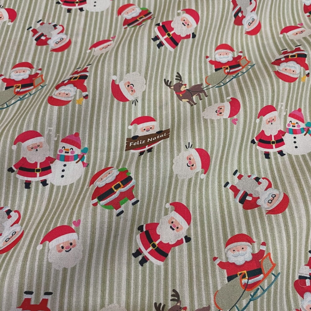 Tecido Tricoline Natal Papai Noel Fundo Verde