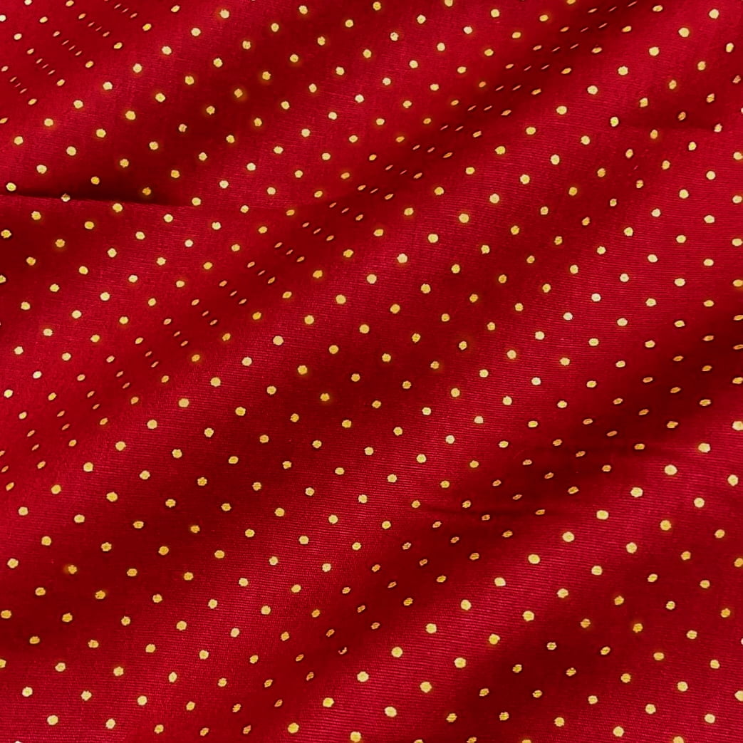 Tecido Tricoline Poa Pequeno Natal Vermelho Dourado