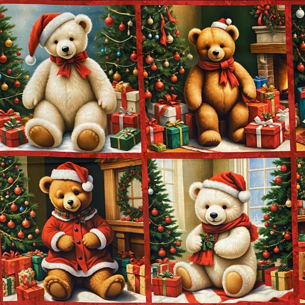 Tecido Tricoline Digital Painel de Aplique Recortes Ursinhos de Natal