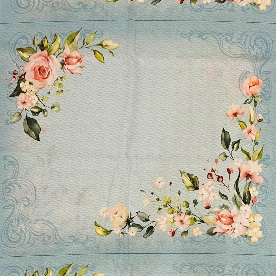 Tecido Tricoline Digital Painel Jogo Americano Vintage Garden Azul