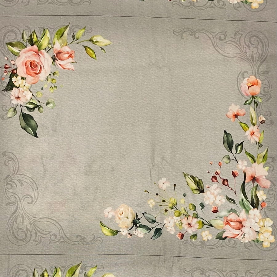Tecido Tricoline Digital Painel Jogo Americano Vintage Garden Cinza