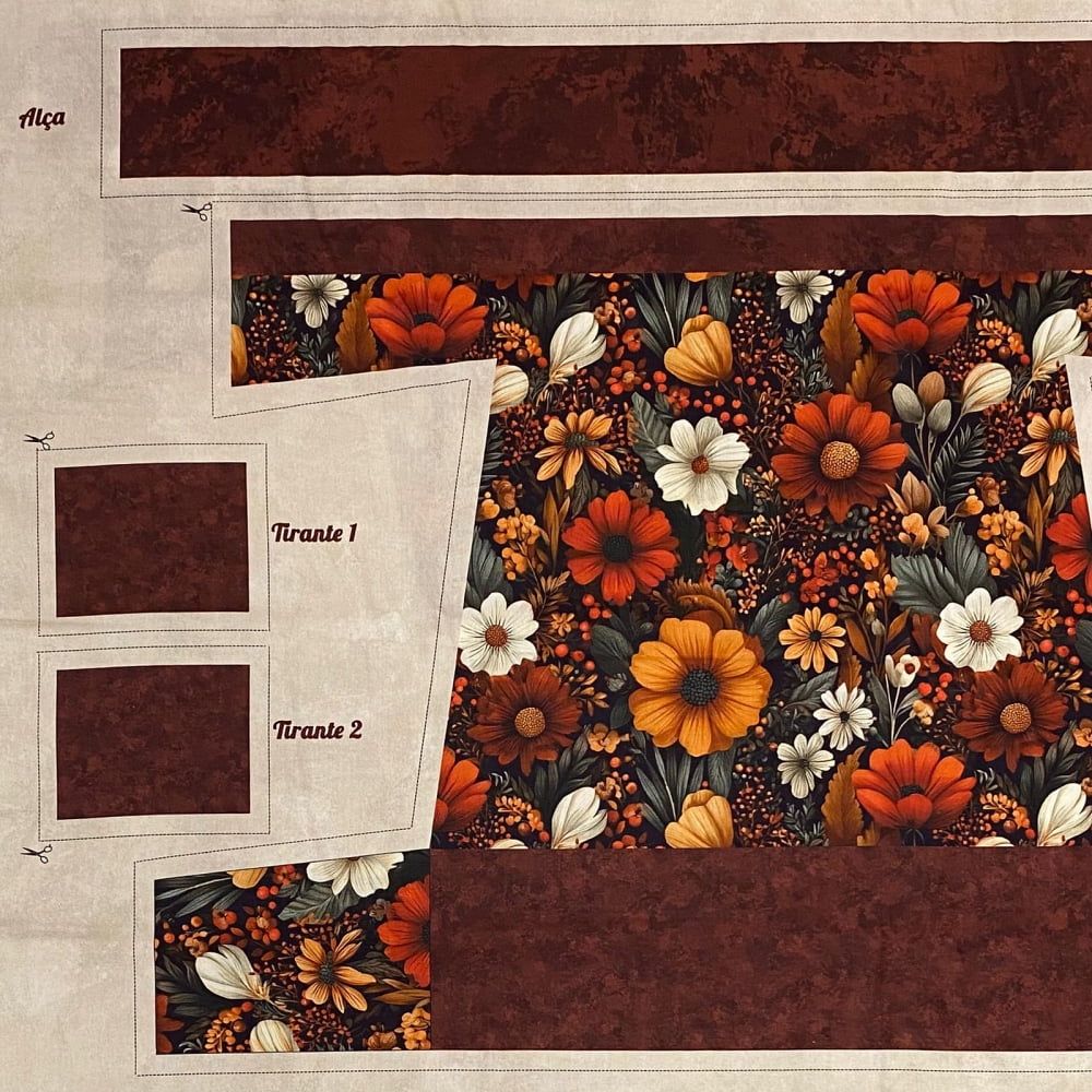 Tecido Tricoline Digital Painel Bolsa Floral Passeio