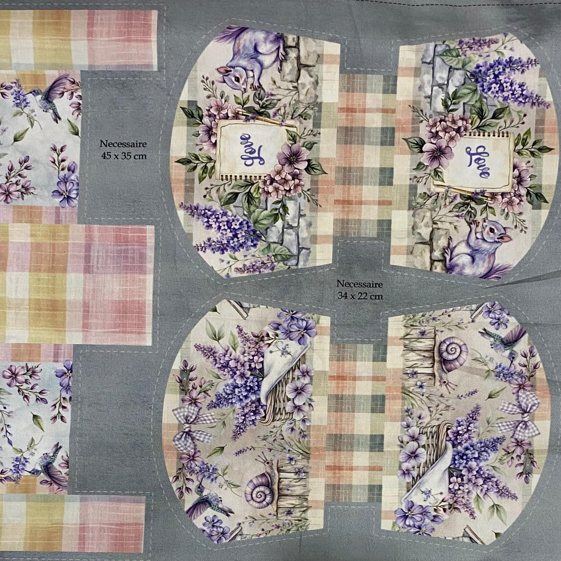 Tecido Tricoline Digital Painel  Necessaire Coleção Jardim de Lavanda