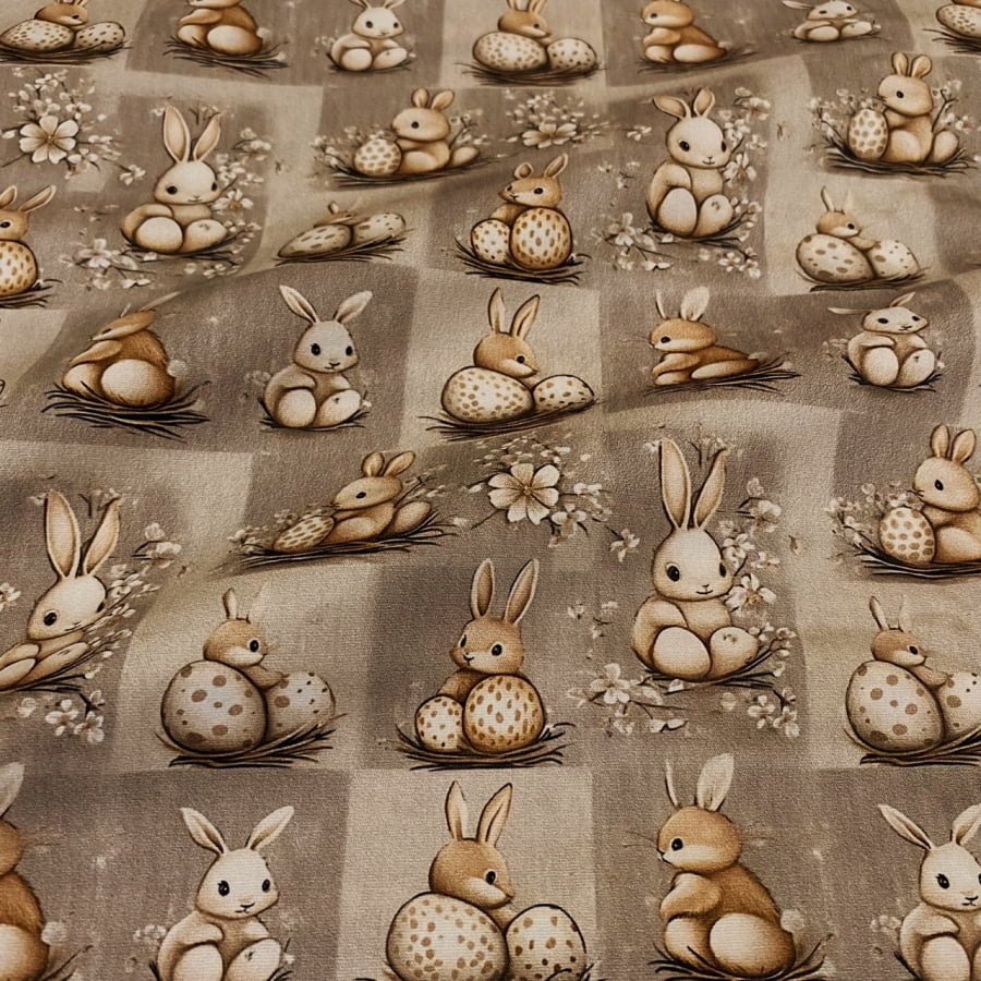 Tecido Tricoline Digital Ninho de Pascoa  Bege Páscoa Natural