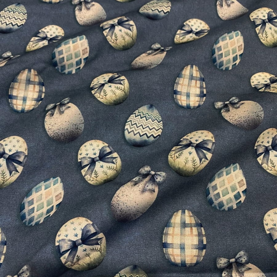 Tecido Tricoline Digital Ovos Enlaçados Fundo Azul Pascoa Azul