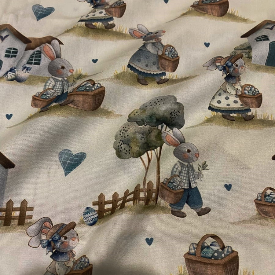 Tecido Tricoline Digital Vila Pascoal Pascoa Azul