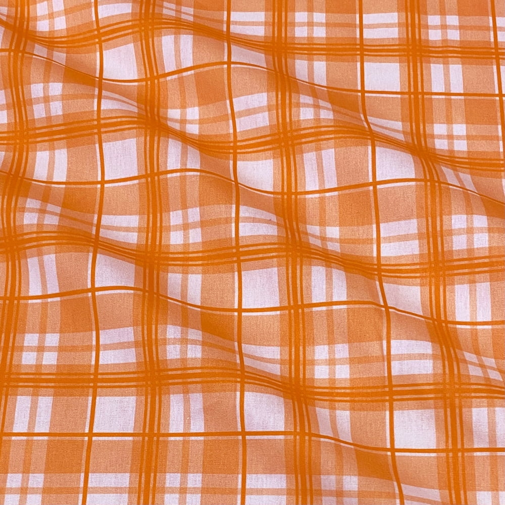 Tecido Tricoline Pascoa Xadrez Madras Grande Laranja