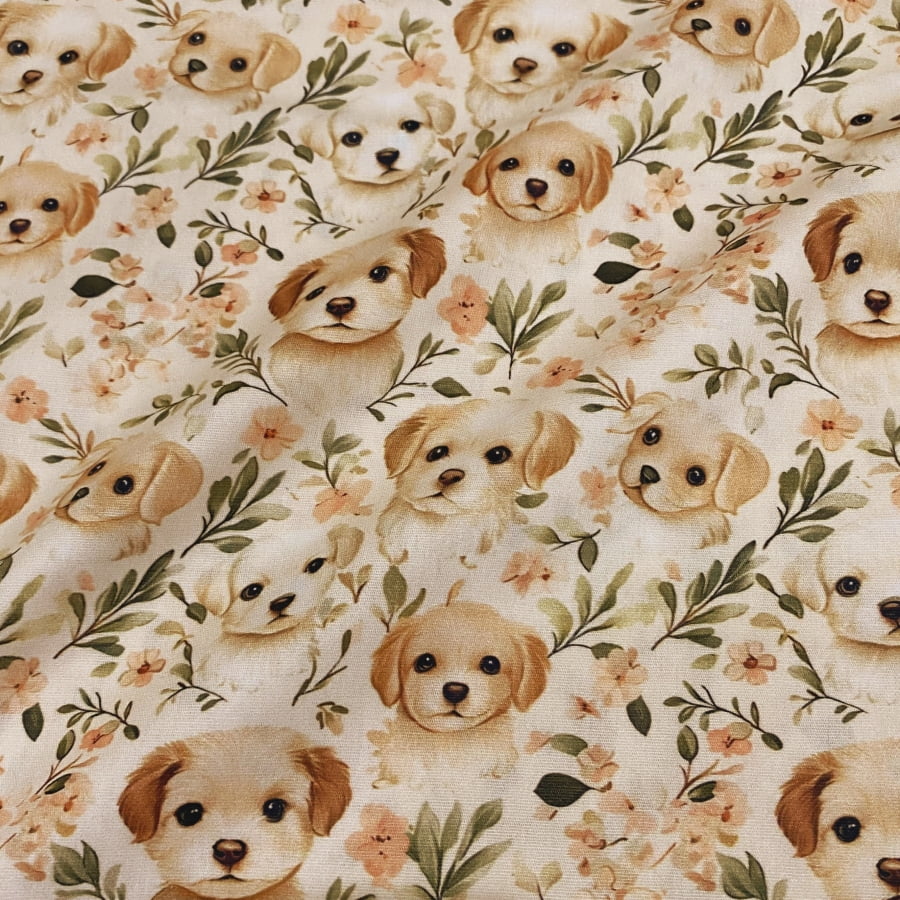 Tecido Tricoline Digital Filhotinhos Coleção Pet Chic