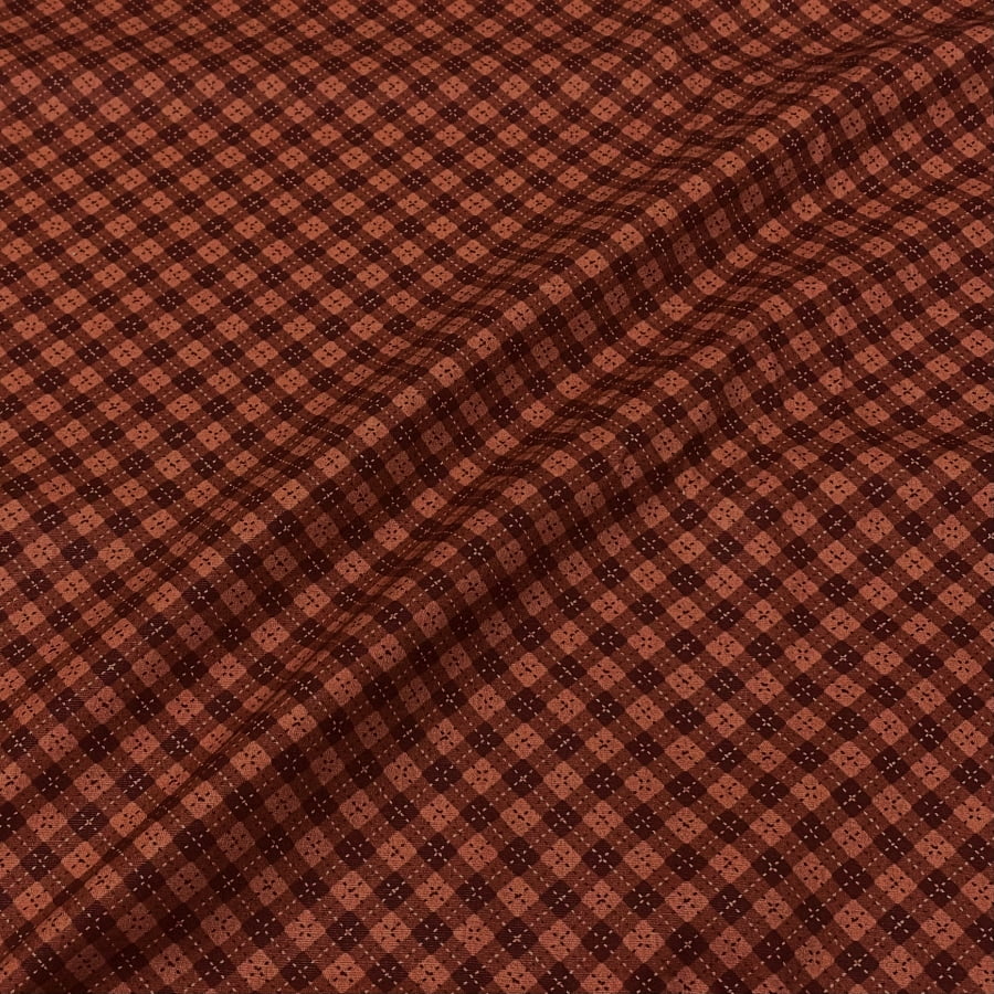 Tecido Tricoline Digital Xadrez Tracejado Terracota Coleção Vida no Campo