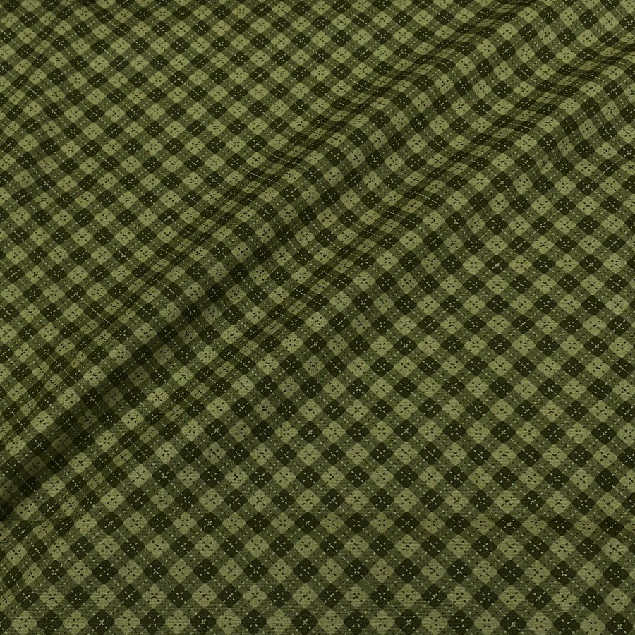 Tecido Tricoline Digital Xadrez Tracejado Verde Coleção Vida no Campo 
