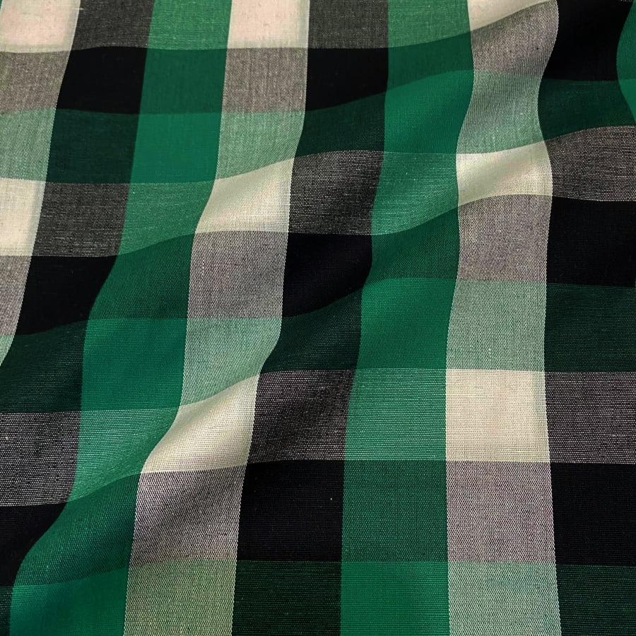 Tecido Tricoline Fio Tinto Xadrez Colorido Grande Verde Escuro e Preto
