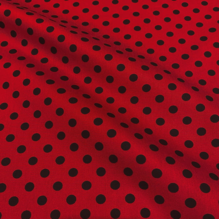Tecido Tricoline Poa Grande Vermelho Bolinhas Preto