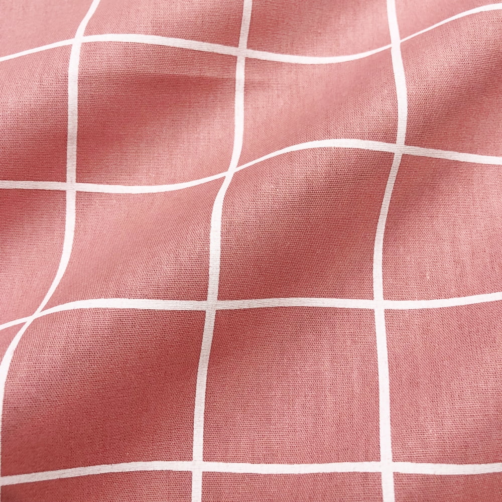 Tecido Tricoline Quadrados Grande Grid Rose 