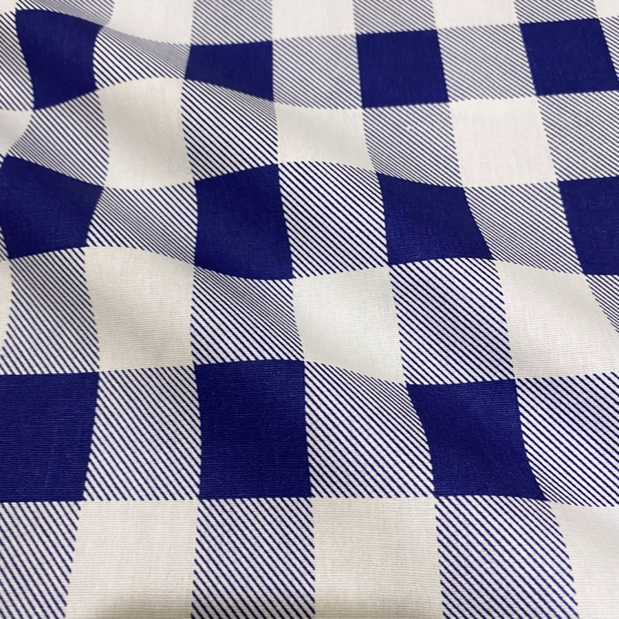 Tecido Tricoline Xadrez Gigante Azul Marinho