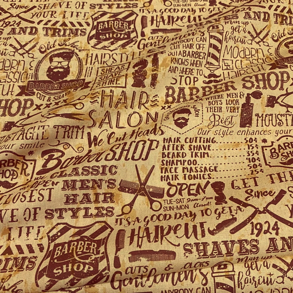 Tecido Tricoline Barbeiro Barbearia e Cabelereiro Masculino Bege