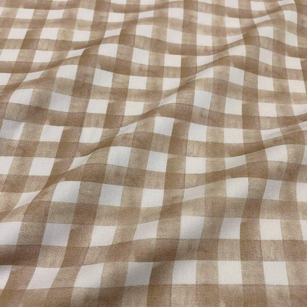 Tecido Tricoline Digital Xadrez Aquarela Bege Escuro Coleção Dupla Fofura