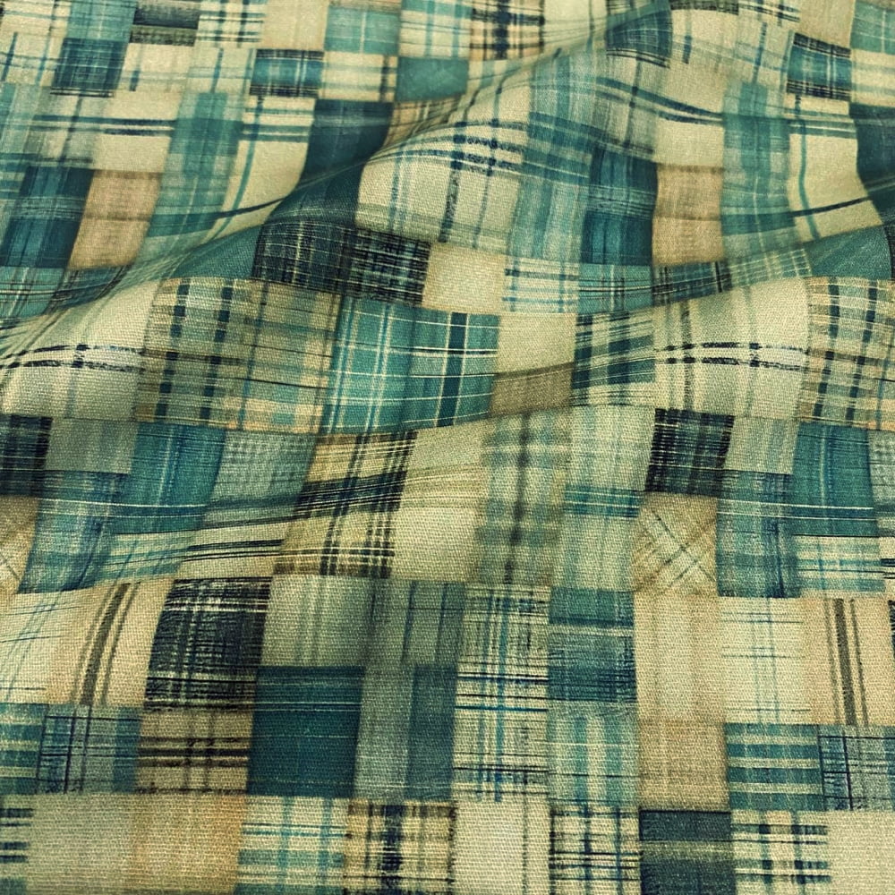 Tecido Tricoline Digital Quadriculado de Xadrez Coleção Le Bleu