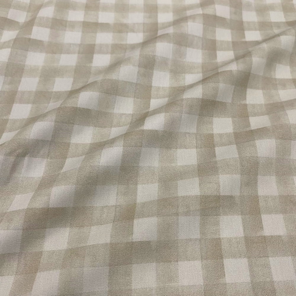 Tecido Tricoline Digital Xadrez Aquarela Bege Claro Coleção Dupla Fofura