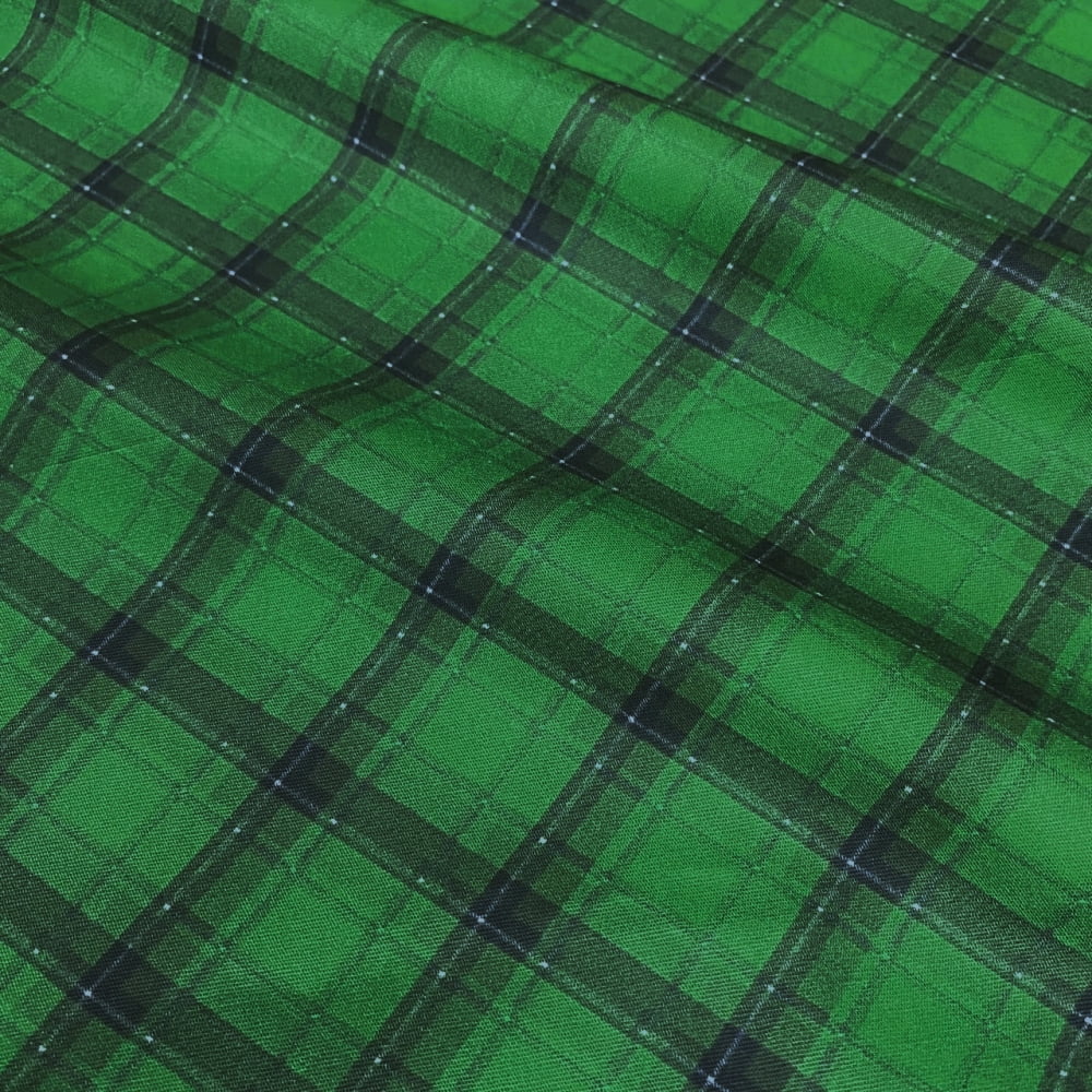 Tecido Tricoline Digital Xadrez Diagonal Verde Preto