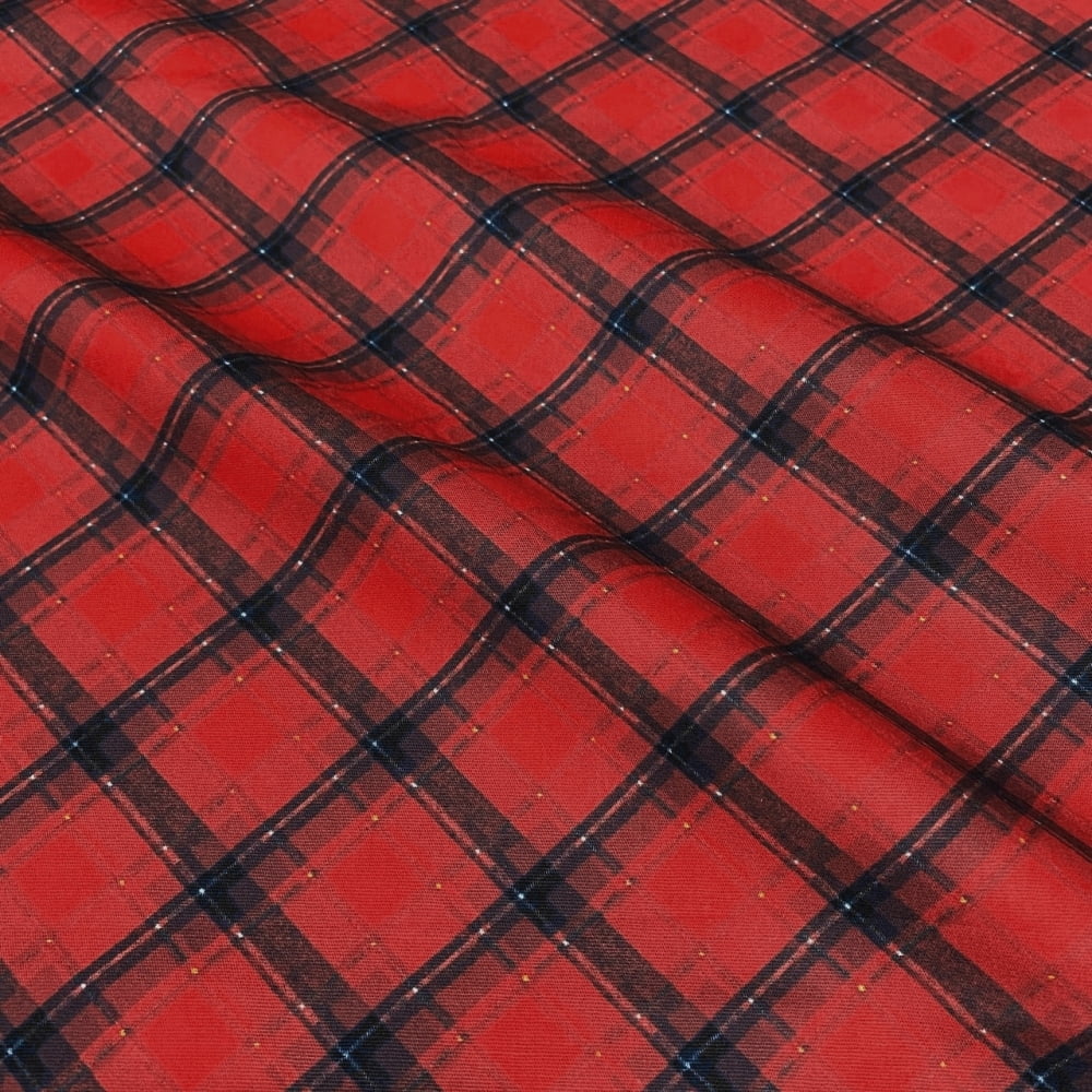 Tecido Tricoline Digital Xadrez Diagonal Vermelho Preto