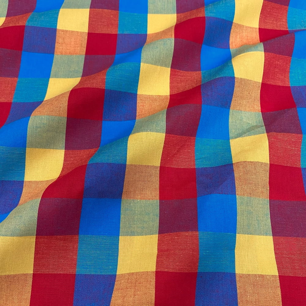 Tecido Tricoline Fio Tinto Xadrez Colorido Grande Azul Amarelo Vermelho