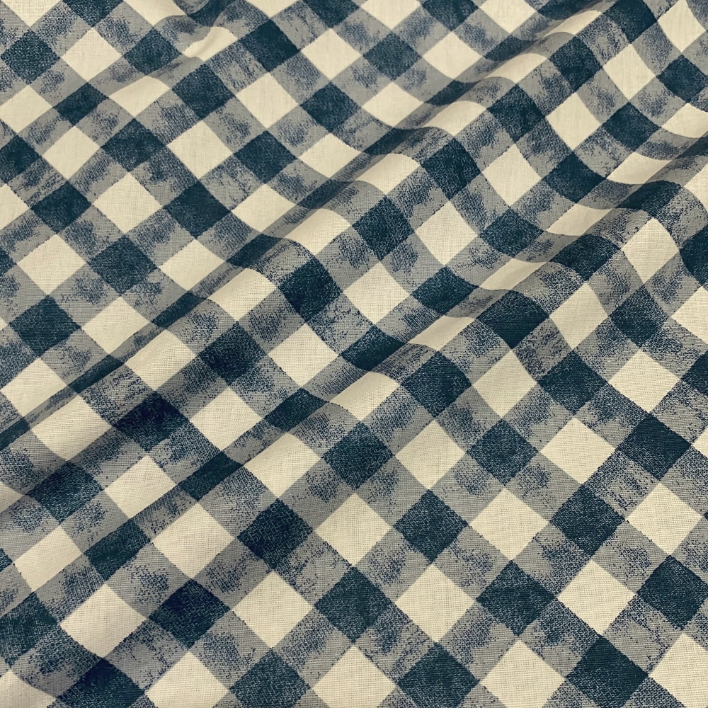 Tecido Tricoline Xadrez Grande Azul Aquarela