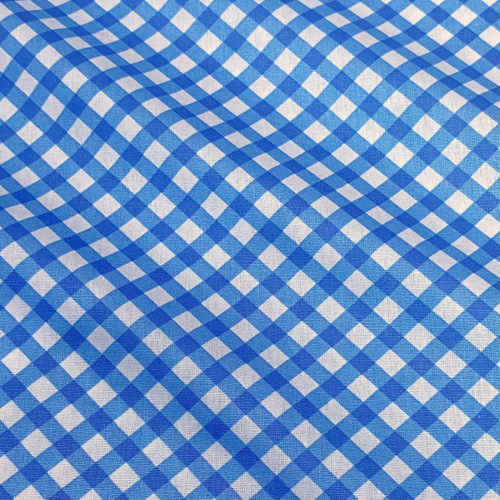 Tecidos Tricoline Xadrez Diagonal Grande Azul Rimatex